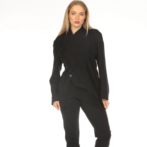 Black Buttoned Asymmetrical Blazer - Picture 1 of 8